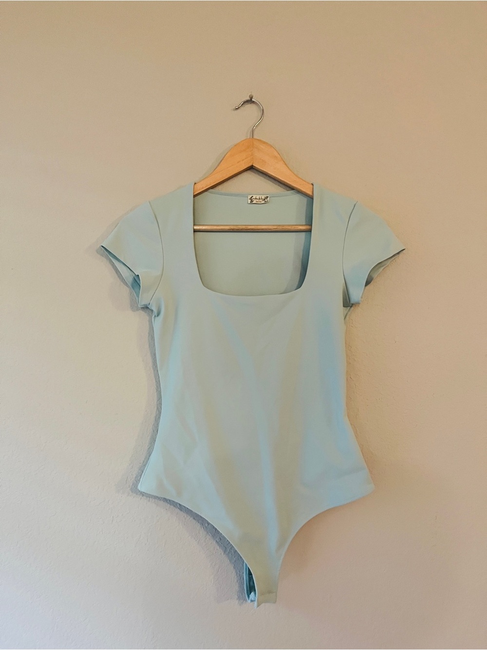 Free People Intimates Women's Square Neck Short Sleeve Bodysuit in Light Blue S